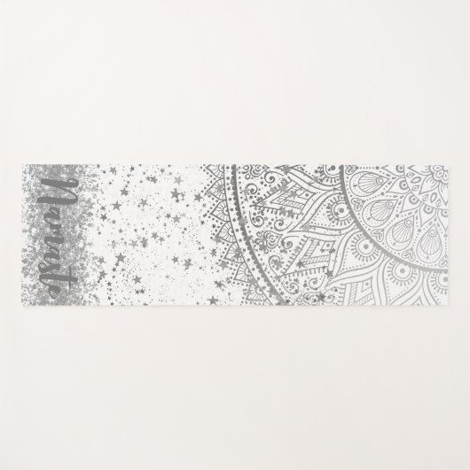 Mandala scannen met zilveren sterren op wit yogamat (Voorkant (horizontaal))
