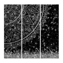 Mandala scannen met zilveren sterren op zwart