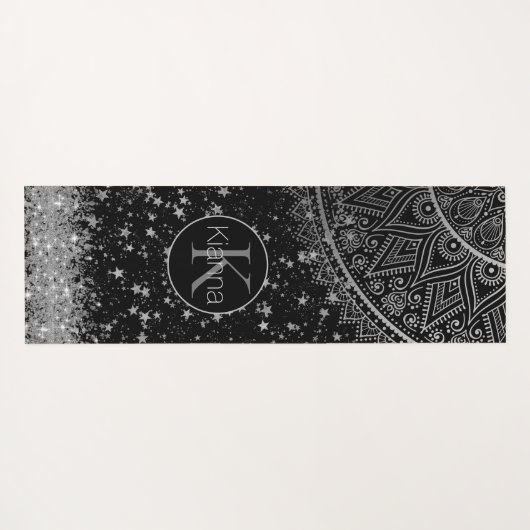 Mandala scannen met zilveren sterren op zwart yogamat (Achterkant (horizontaal))