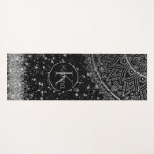 Mandala scannen met zilveren sterren op zwart yogamat (Voorkant (horizontaal))