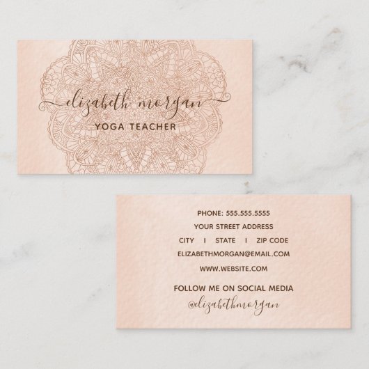 Mandala Script Blush Pink Waterverf Modern Visitekaartje (Voorkant / Achterkant)