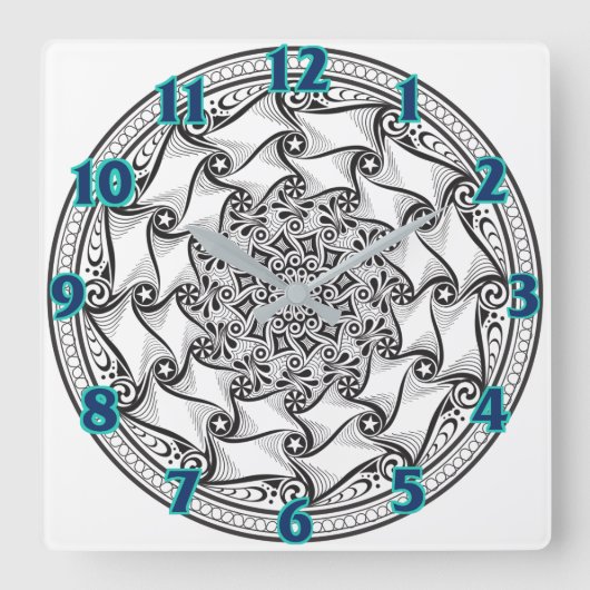 Mandala Scroll Clock Vierkante Klok (Voorkant)