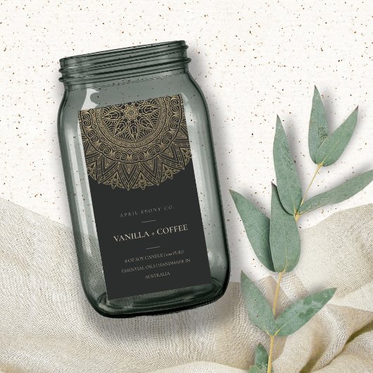 MANDALA SILVER BLEEK GOLD BLACK CANDLE ETIKET