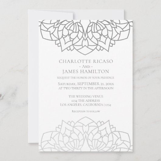 Mandala Silver Gray Pattern Personalized Wedding Kaart (Voorkant)