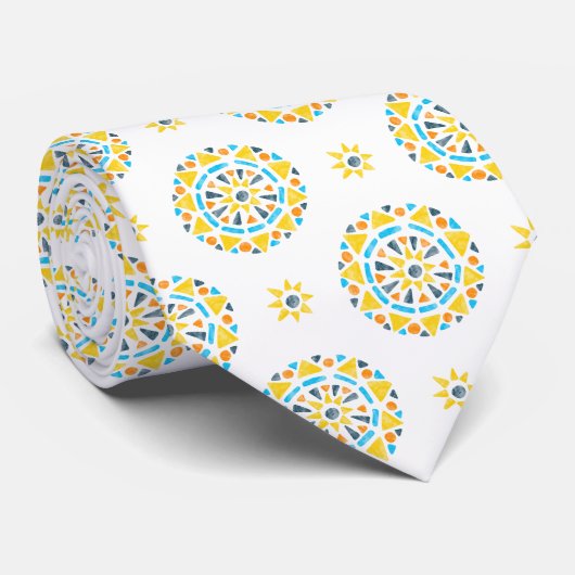 Mandala Sinaasappel Geel Blauw AroAce Pride Flag Stropdas (Opgerold)