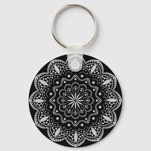 Mandala Sleutelhanger | Zwart en grijs (Voorkant)
