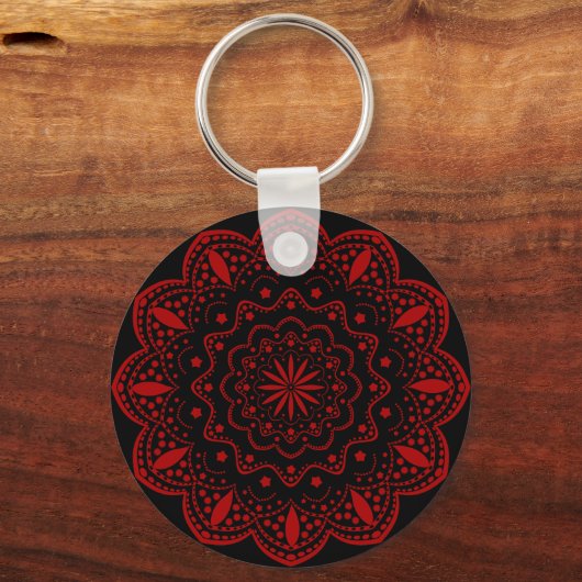 Mandala Sleutelhanger | Zwart en Rood (Voorkant)