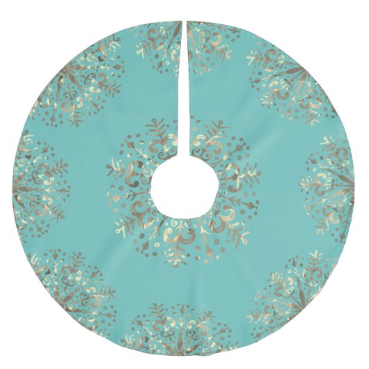 Mandala Snowflake Gold Blauwgroen Blue Kerstboom Rok (Voorkant)