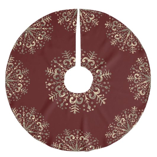 Mandala Snowflake Gold Burgundy Red Kerstboom Rok (Voorkant)