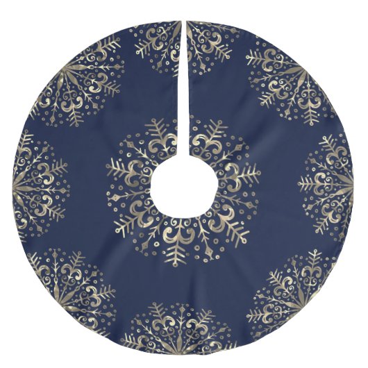 Mandala Snowflake Gold Navy Blue Tree Skirt Kerstboom Rok (Voorkant)