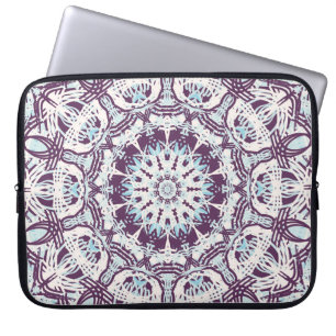 Mandala Spirituele Kaleidoscoop Blauw Paars Wit Laptop Sleeve
