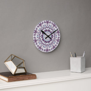 Mandala Spirituele Kaleidoscoop Blauw Paars Wit.  Ronde Klok