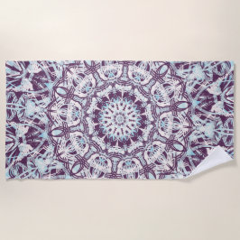 Mandala Spirituele Kaleidoscoop Blauw Paars Wit.  Strandlaken