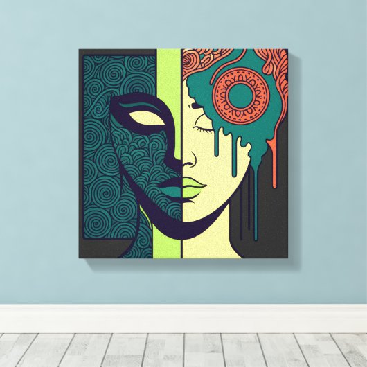 Mandala Split Face Abstract Art  Canvas Afdruk (Insitu (Houten vloer))