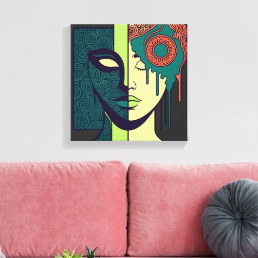 Mandala Split Face Abstract Art  Canvas Afdruk (Insitu (Woonkamer))