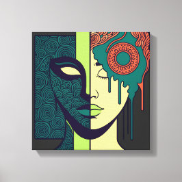 Mandala Split Face Abstract Art  Canvas Afdruk