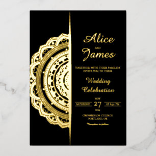 Mandala Split Frame Luxe Zwart Goud Folie Bruiloft Uitnodiging