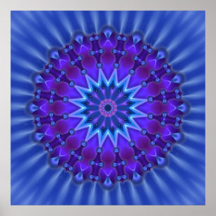 Mandala ster in blauw   koningsbloem poster