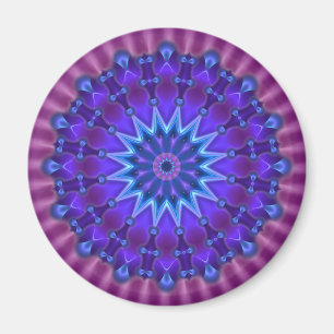 Mandala ster in blauw   magenta bloem magneet