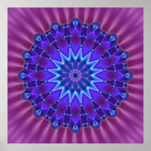 Mandala ster in blauw | magenta bloem poster (Voorkant)