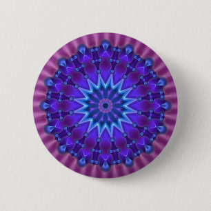 Mandala ster in blauw magenta bloem ronde button 5,7 cm