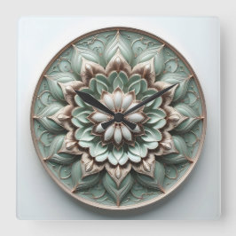 mandala stijl ornament zacht groen vierkante klok