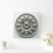 mandala style ornament soft green vierkante klok (Huis)