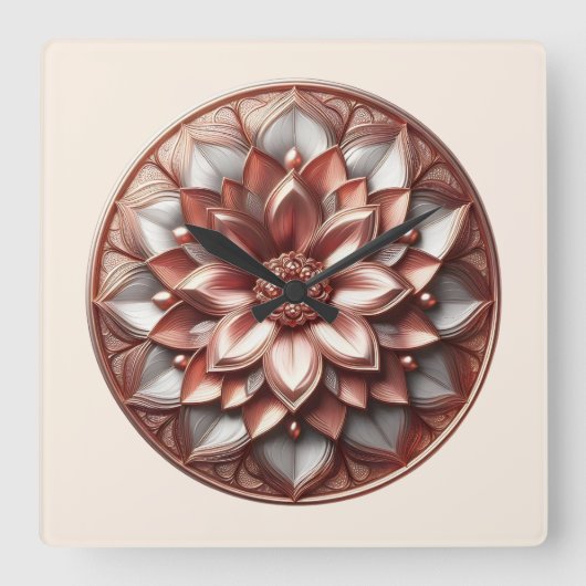 mandala style ornament, soft red vierkante klok (Voorkant)
