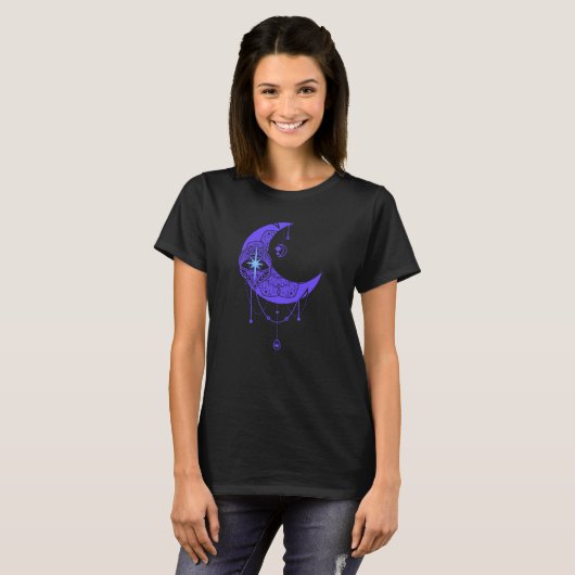 Mandala Style Paars Crescent Moon Watchful Eye T-shirt (Voorkant volledig)
