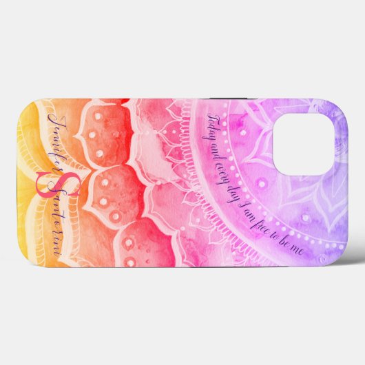 Mandala Sunset Monogrammed Waterverf iPhone case (Achterkant (horizontaal))