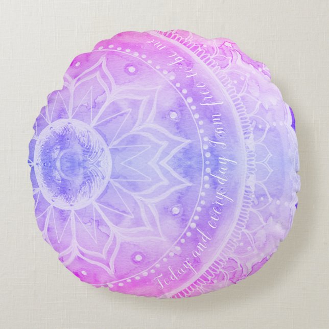 Mandala Sunset Waterverven Roze Ronde Pillow Rond Kussen (Voorkant)