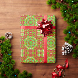 Mandala Syle Rood en Groen Traditionele Kleuren Cadeaupapier
