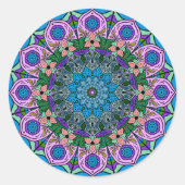 Mandala TealRose 12 Petals Roze Oranje Blauwgroen Ronde Sticker (Voorkant)