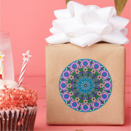 Mandala TealRose 12 Petals Roze Oranje Blauwgroen Ronde Sticker