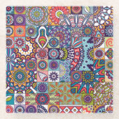 Mandala Tegel Pattern Glazen Onderzetter (Voorkant)