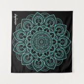 Mandala Tekening in zwarte aqua - handgeschreven n Wandkleed (Voorkant (horizontaal))