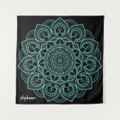 Mandala Tekening in zwarte aqua - handgeschreven n Wandkleed (Voorkant)