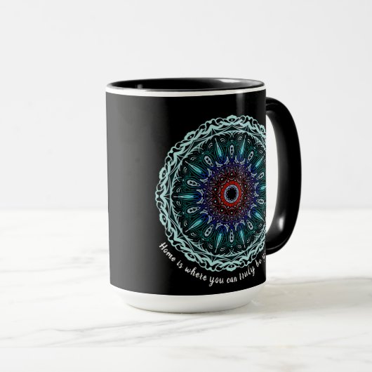Mandala: "Thuis is waar je echt jezelf kunt zijn" Mok (Voorkant rechts)