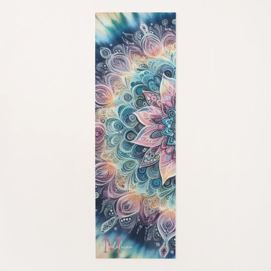 Mandala Tie Kleurstof Roze Boho Waterverf Naam Mon Yogamat (Voorkant)