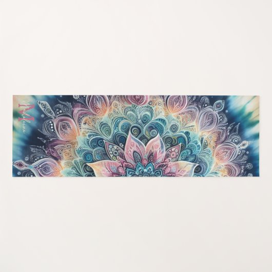 Mandala Tie Kleurstof Roze Boho Waterverf Naam Mon Yogamat (Voorkant (horizontaal))