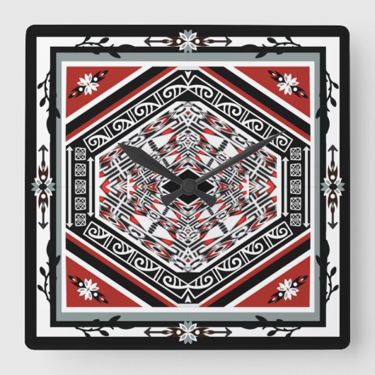 Mandala Tribal Nouveau Vierkante Klok (Voorkant)