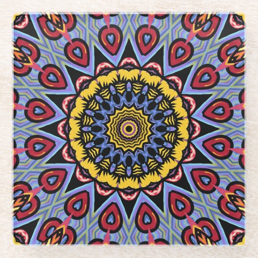 Mandala Trippy Retro Hippie Boho Chic Bohemian Glazen Onderzetter (Voorkant)