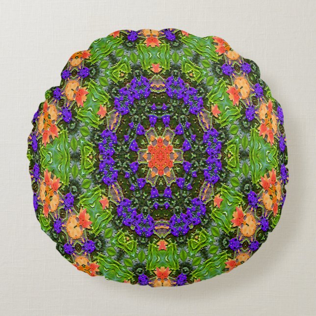 Mandala Tuin.... Rond Kussen (Voorkant)