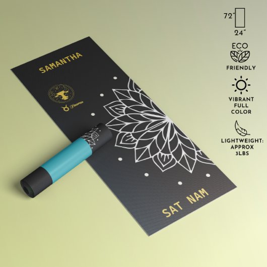 Mandala Typografie Eenvoudig (zwart-wit) Stier Yogamat