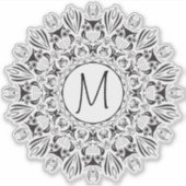 Mandala Uil Heldere Ronde Monogram Sticker (Voorkant)
