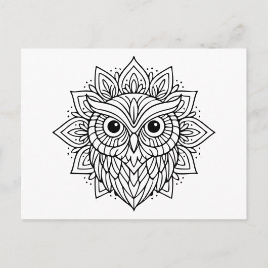 Mandala Uil Hoofd Lijn Kunst Briefkaart (Voorkant)