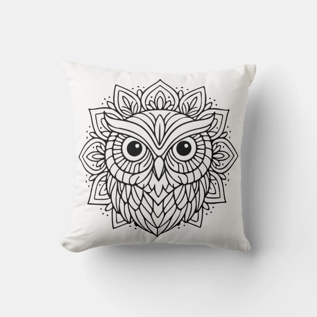 Mandala Uil Hoofd Lijn Kunst Kussen (Voorkant)