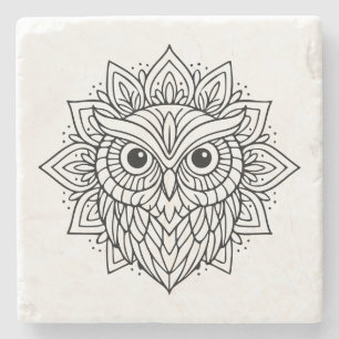 Mandala Uil Hoofd Lijn Kunst Stenen Onderzetter