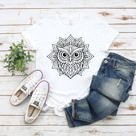 Mandala Uil Hoofd Lijn Kunst T-shirt