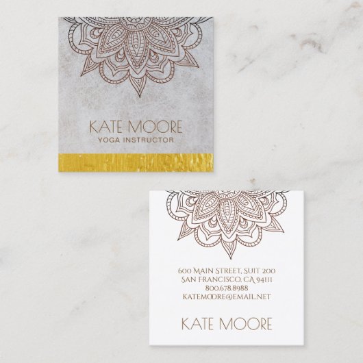 Mandala universum met gouden metalen rand vierkante visitekaartje (Voorkant / Achterkant)